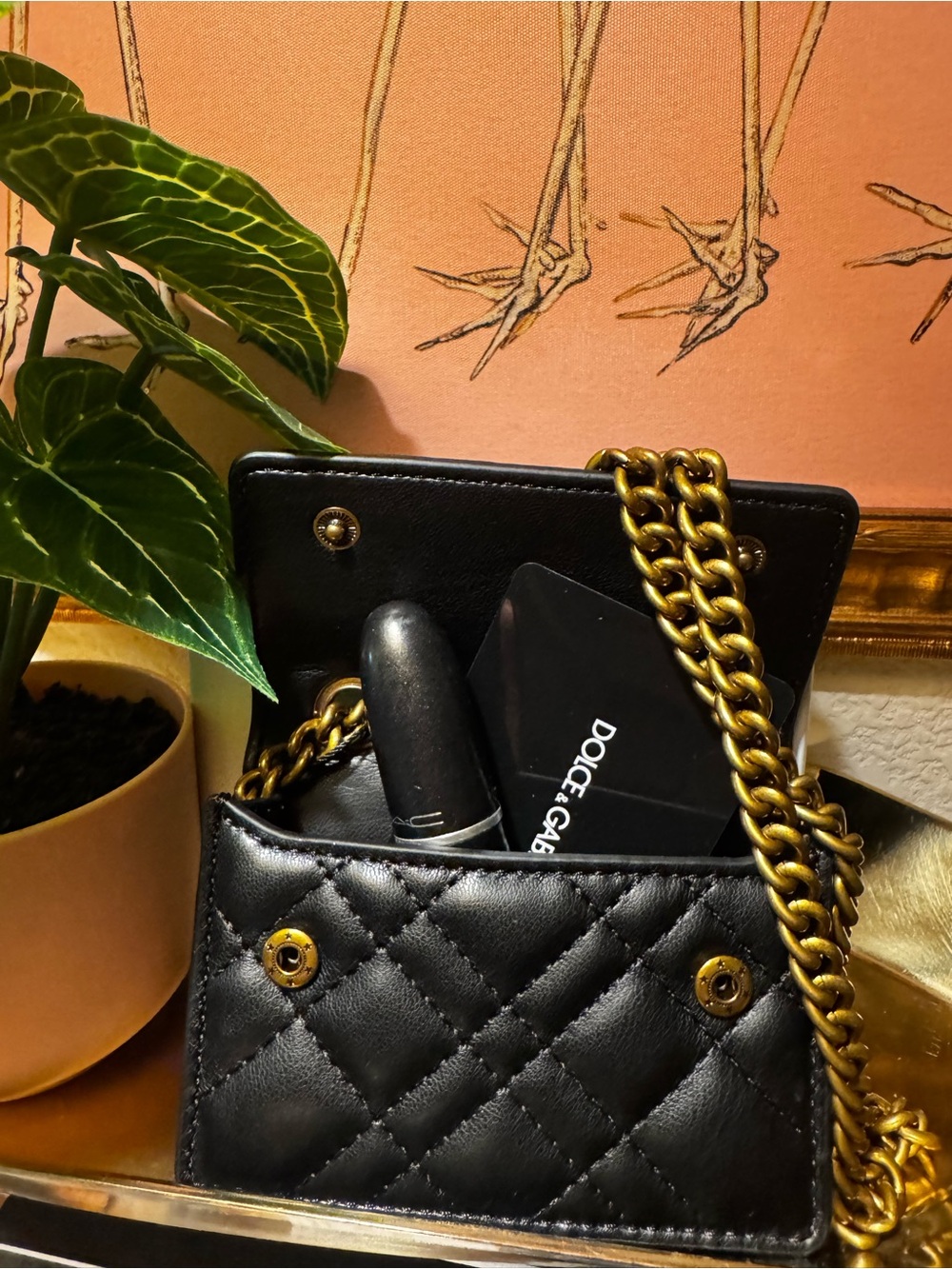 Kurt Geiger London Mini Kensington Black Quilted Leather Crossbody Gold Chain